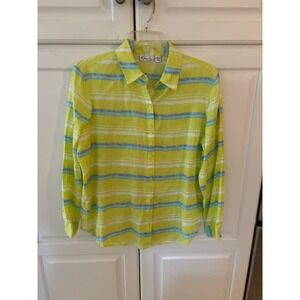 Kim Rogers Petite Linen Striped Button Down‎ Shirt Women's Size PS